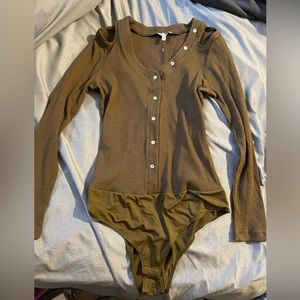 White Birch Olive Green Long Sleeve Bodysuit L